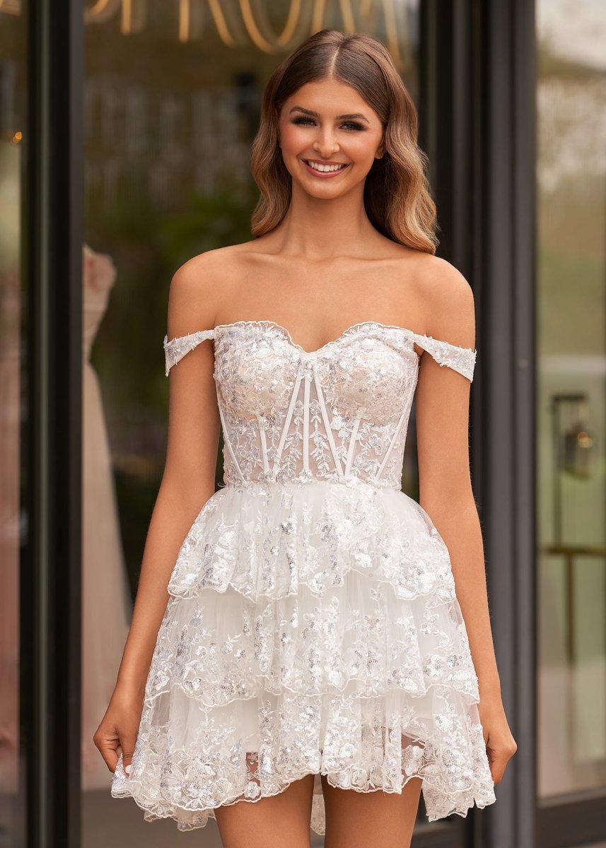 A-Line Sweetheart Tiered Short Homecoming Dresses